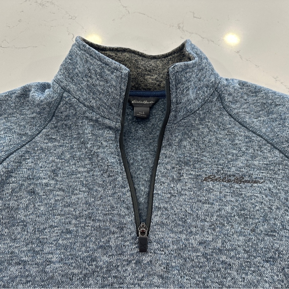 Eddie Bauer Men's Heathered Blue Quarter Zip Sweater